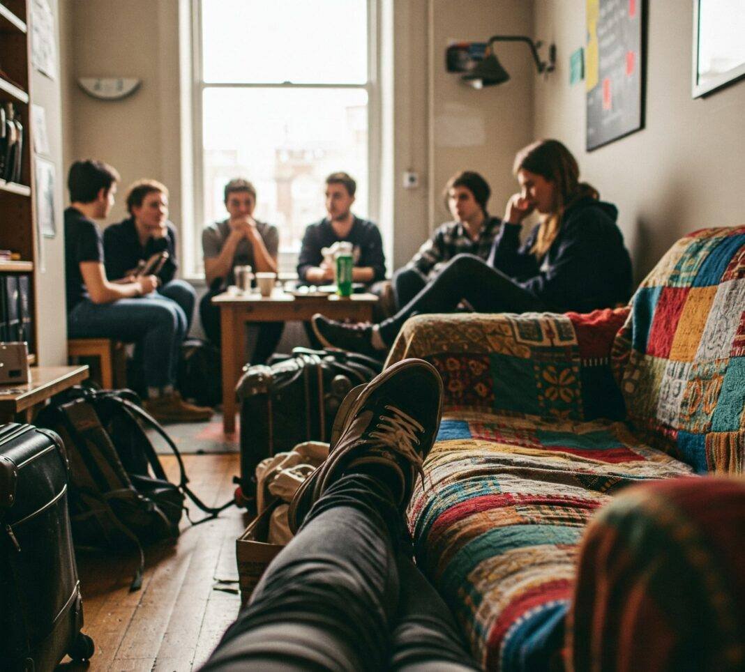 Feet sticking out from under a blanket on a couch