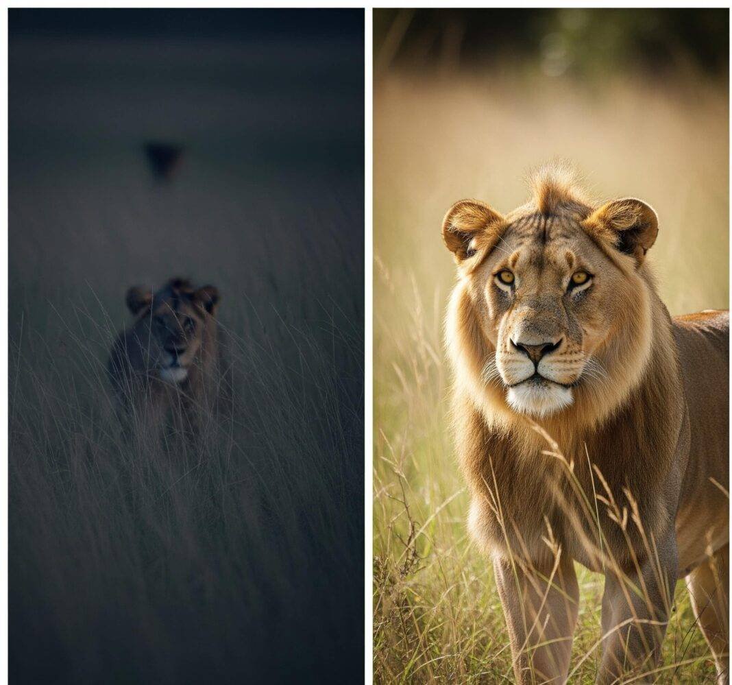 Blurry to Sharp Lion Safari Photo