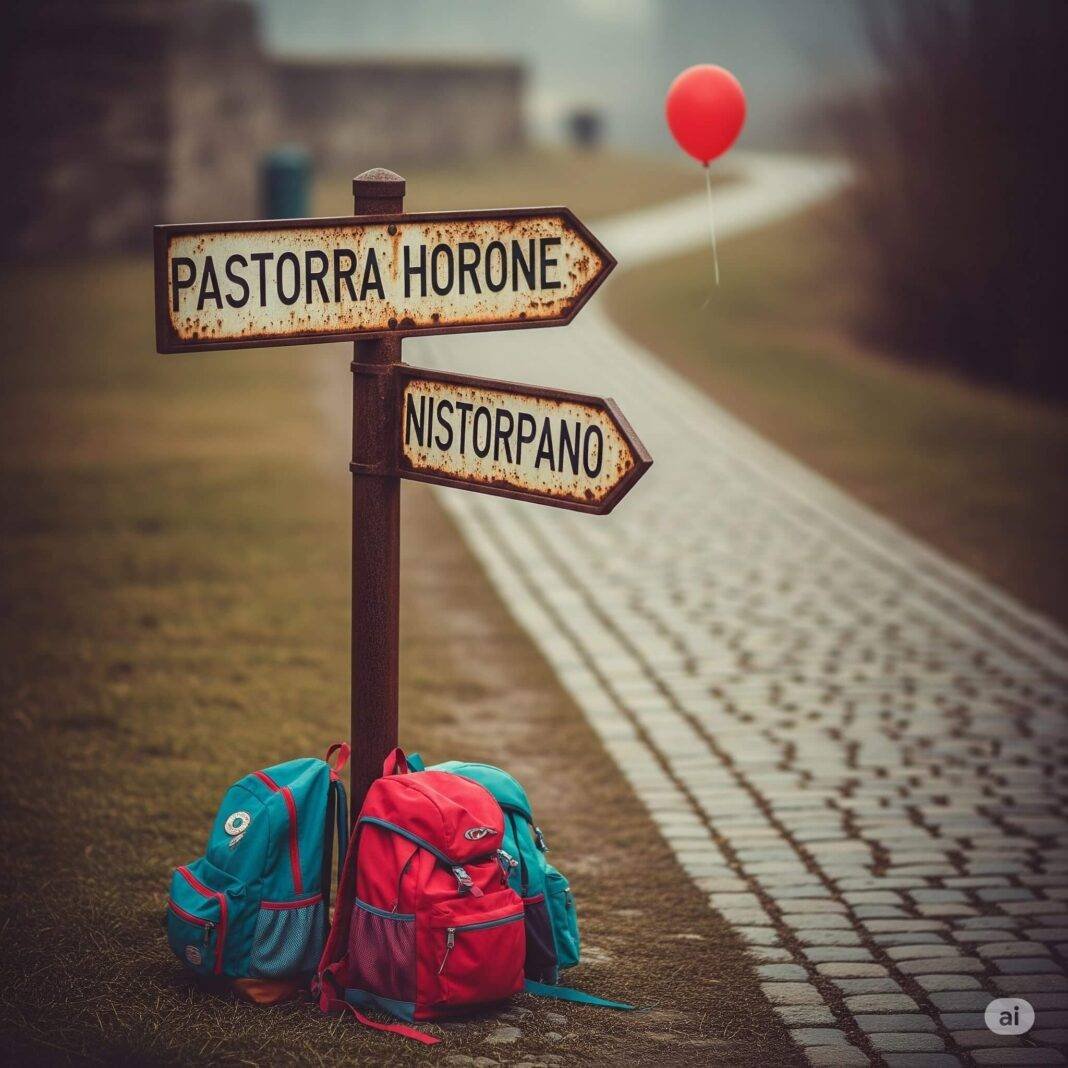 Kids' Adventure: Weathered Signpost & Cobblestone Path