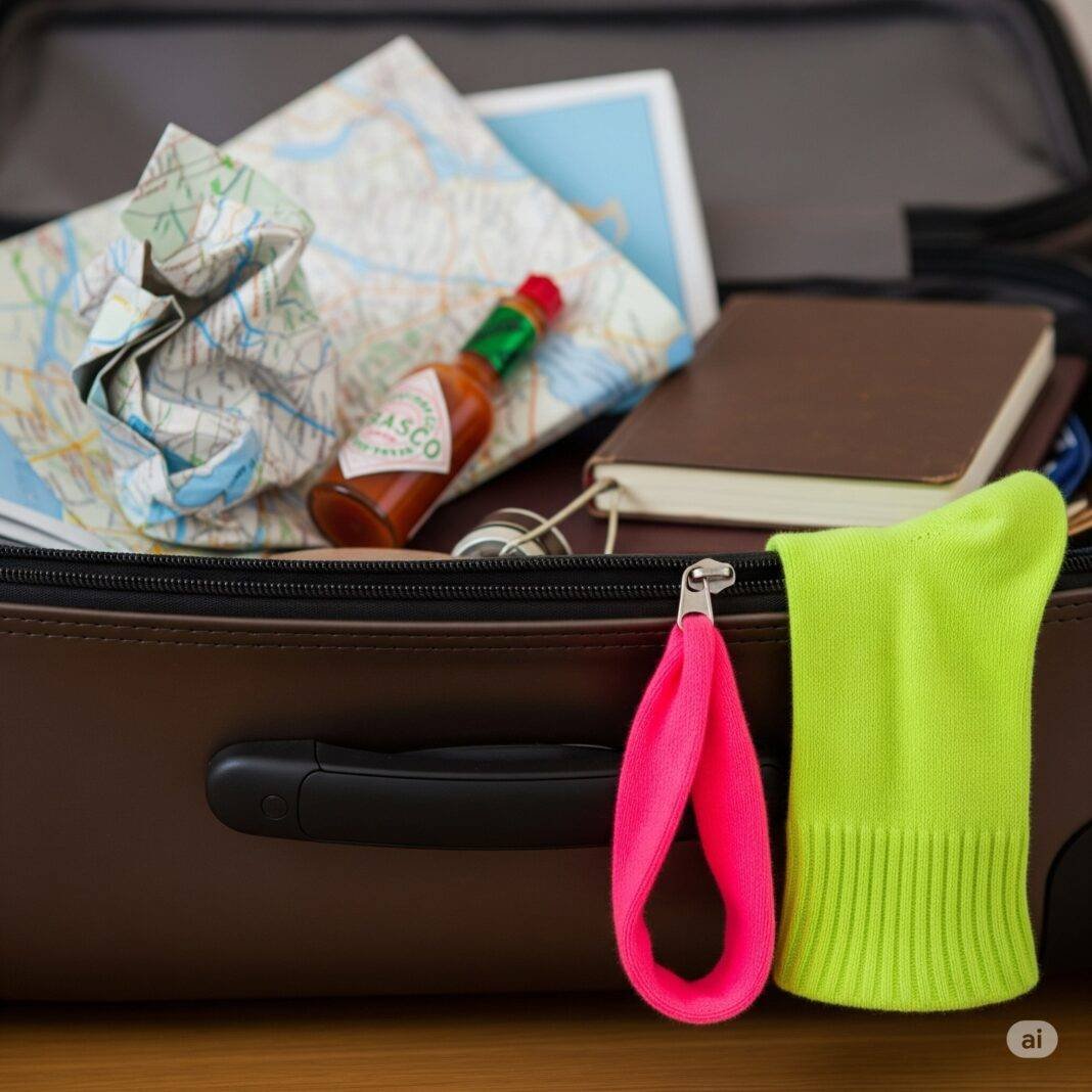 Chaotic Travel Suitcase: Packing Essentials & Mismatched Sock