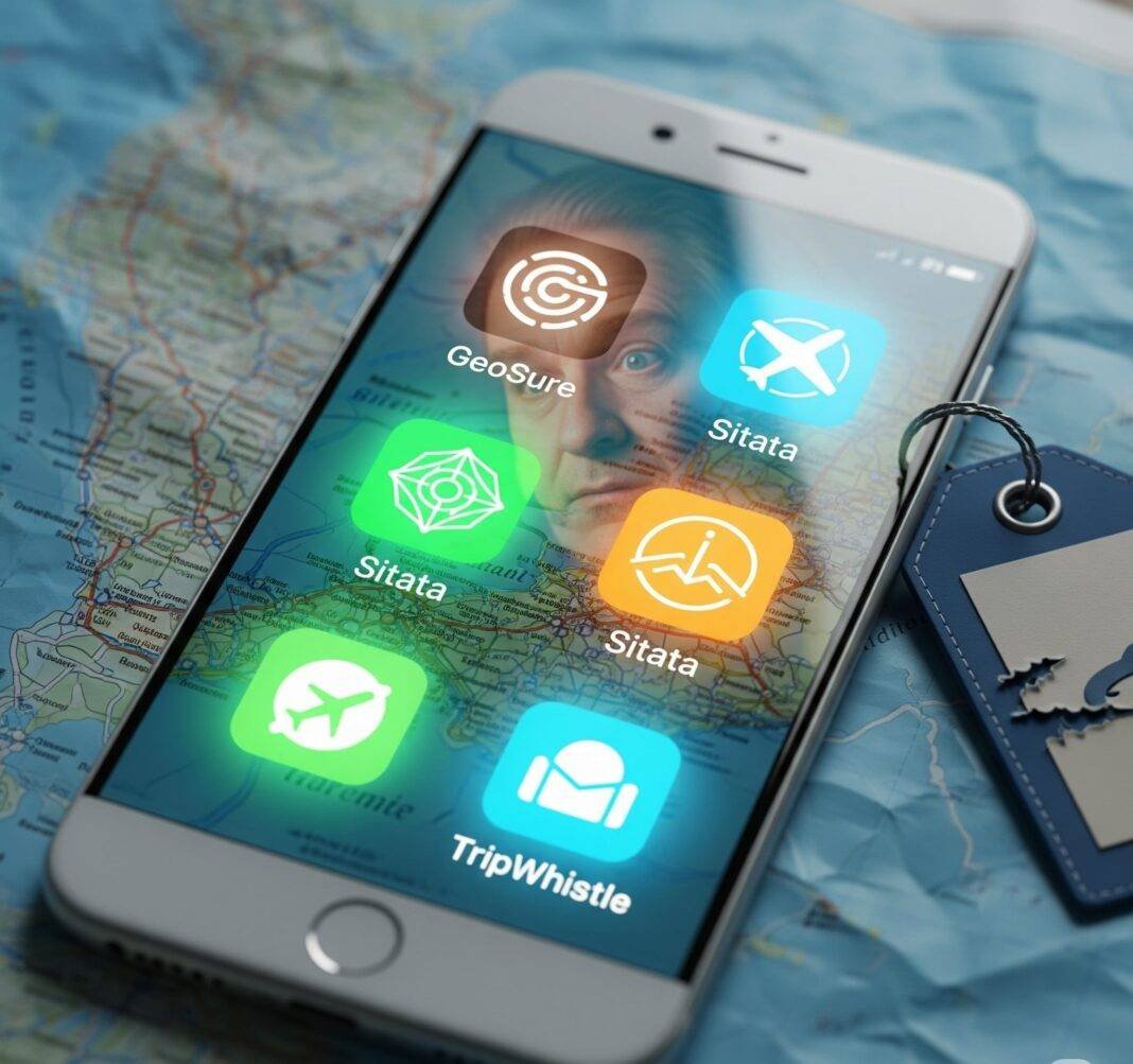 Travel apps glowing on a phone screen over a map