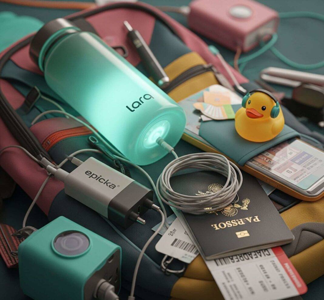 backpack spilling out travel gadgets