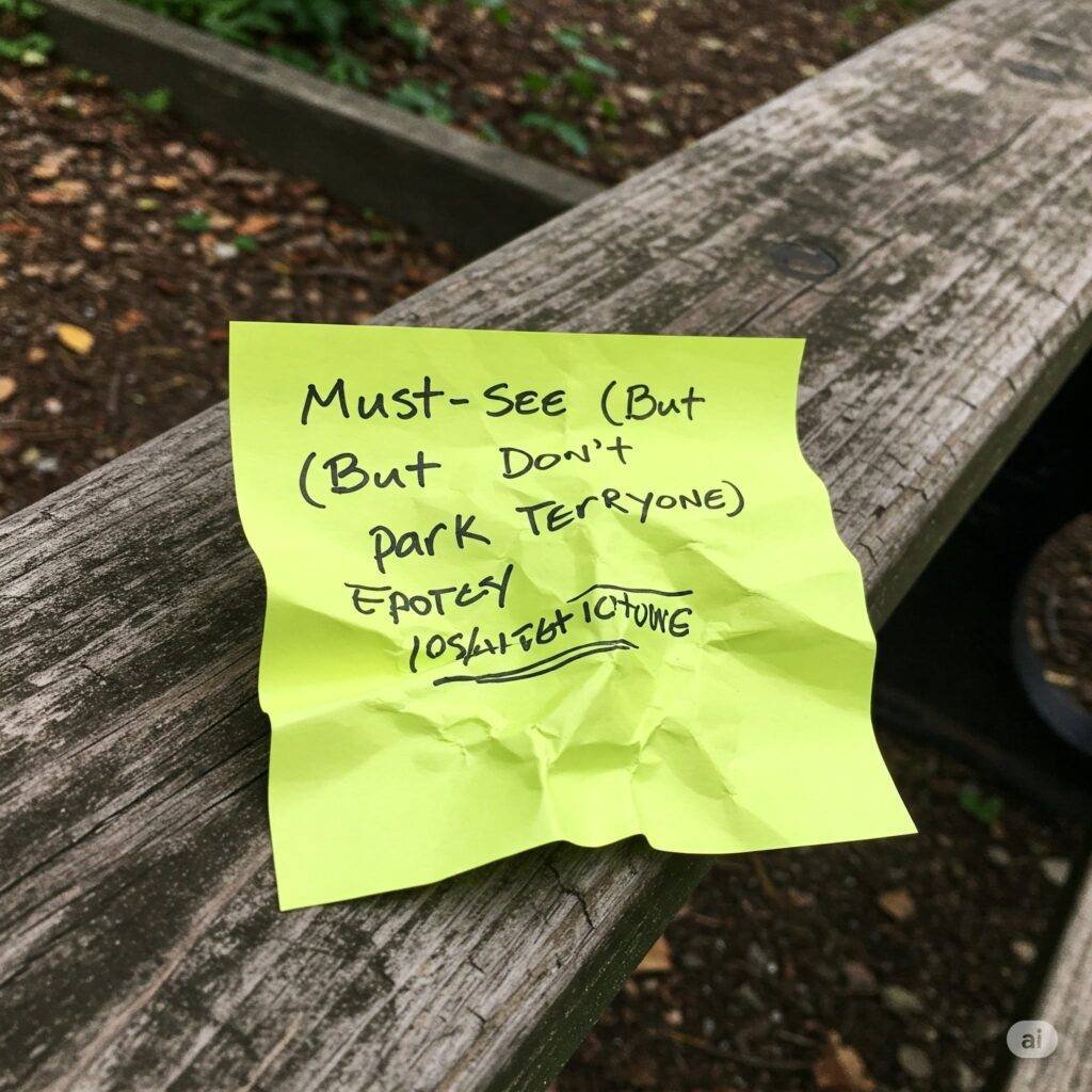Secret park spots on a sticky note