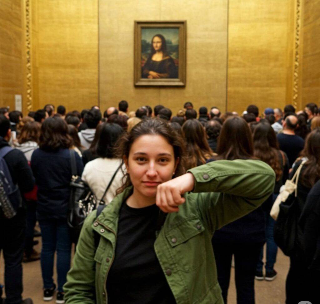 Crowd viewing the Mona Lisa at the Louvre