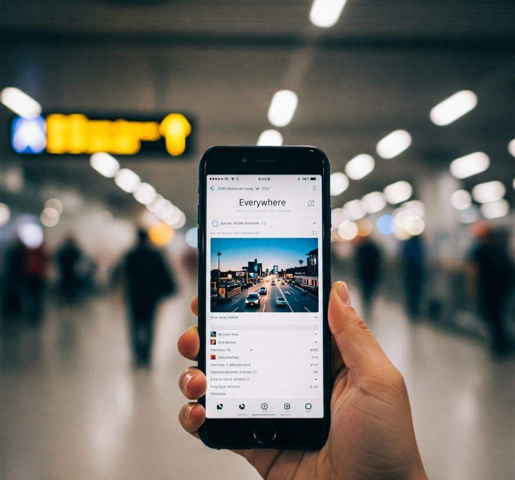 Skyscanner search on phone in airport.