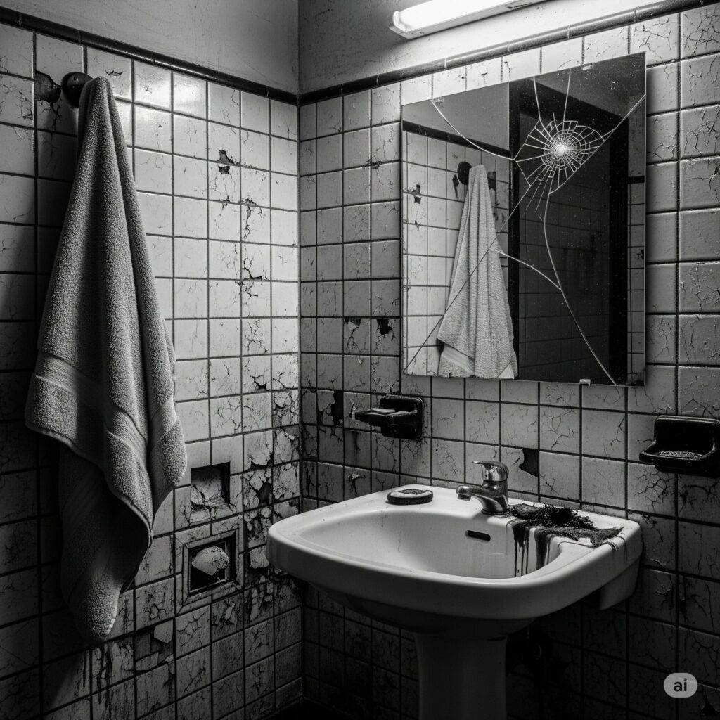 Disheveled hostel bathroom
