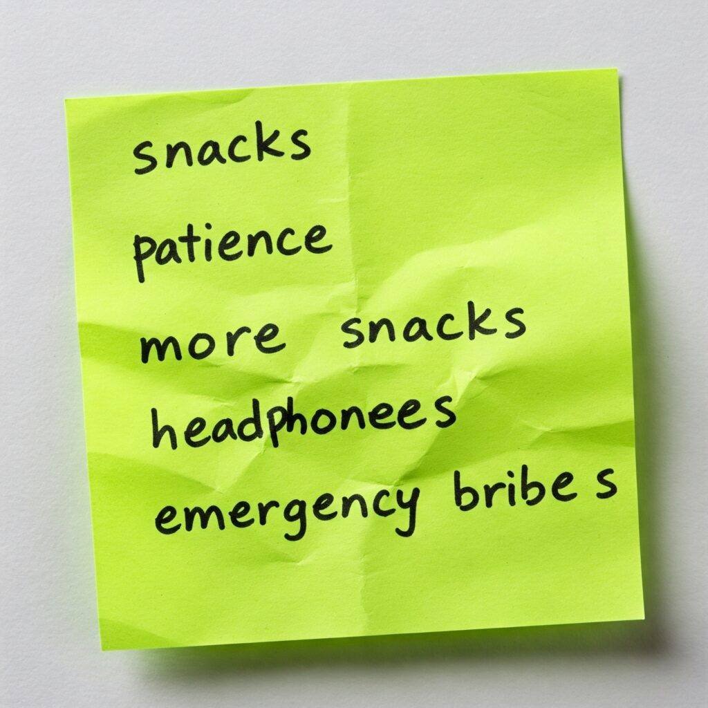 Flight survival notes on a sticky note