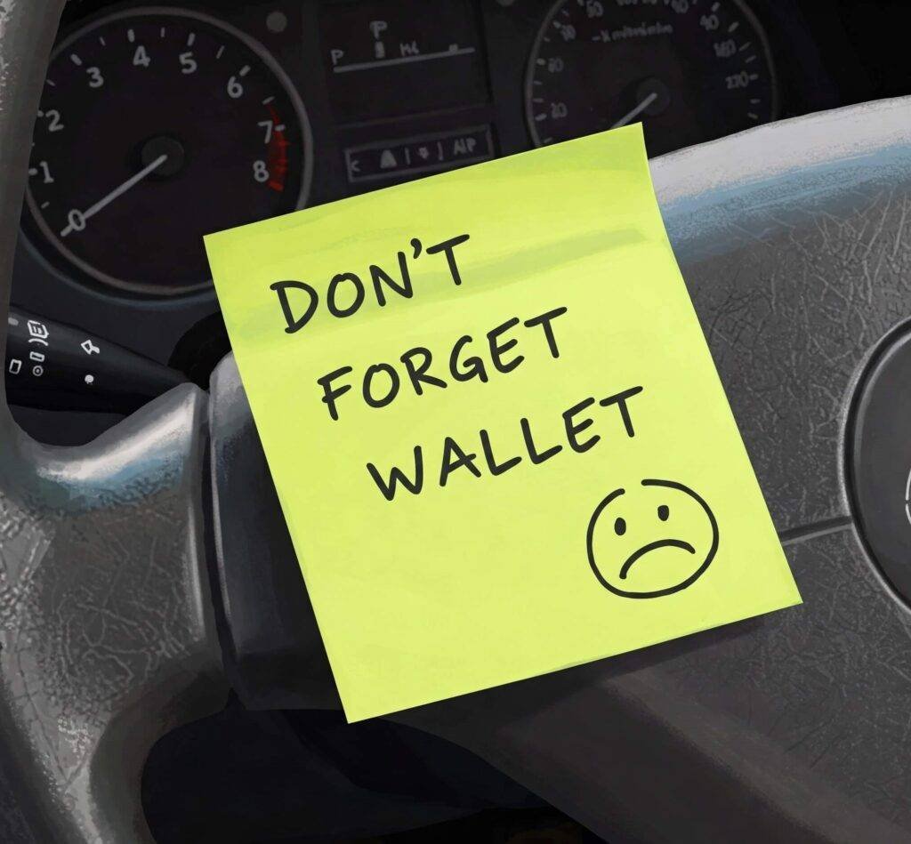 Sticky note wallet reminder