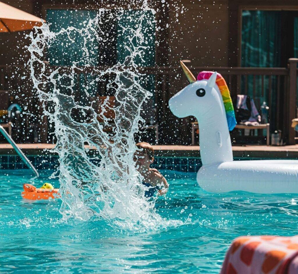Kid's cannonball creating pool chaos