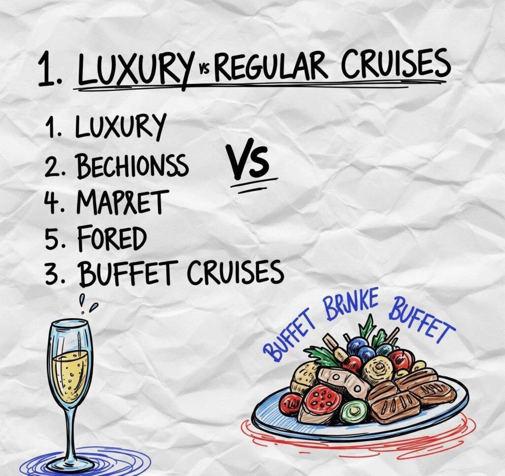 Napkin doodle comparing luxury and regular cruises