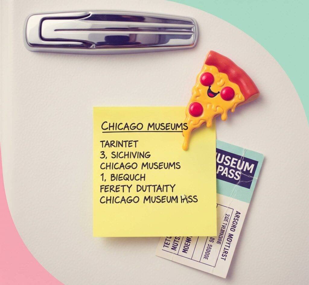 Chicago Museum List - Sticky Note with Pizza Magnet