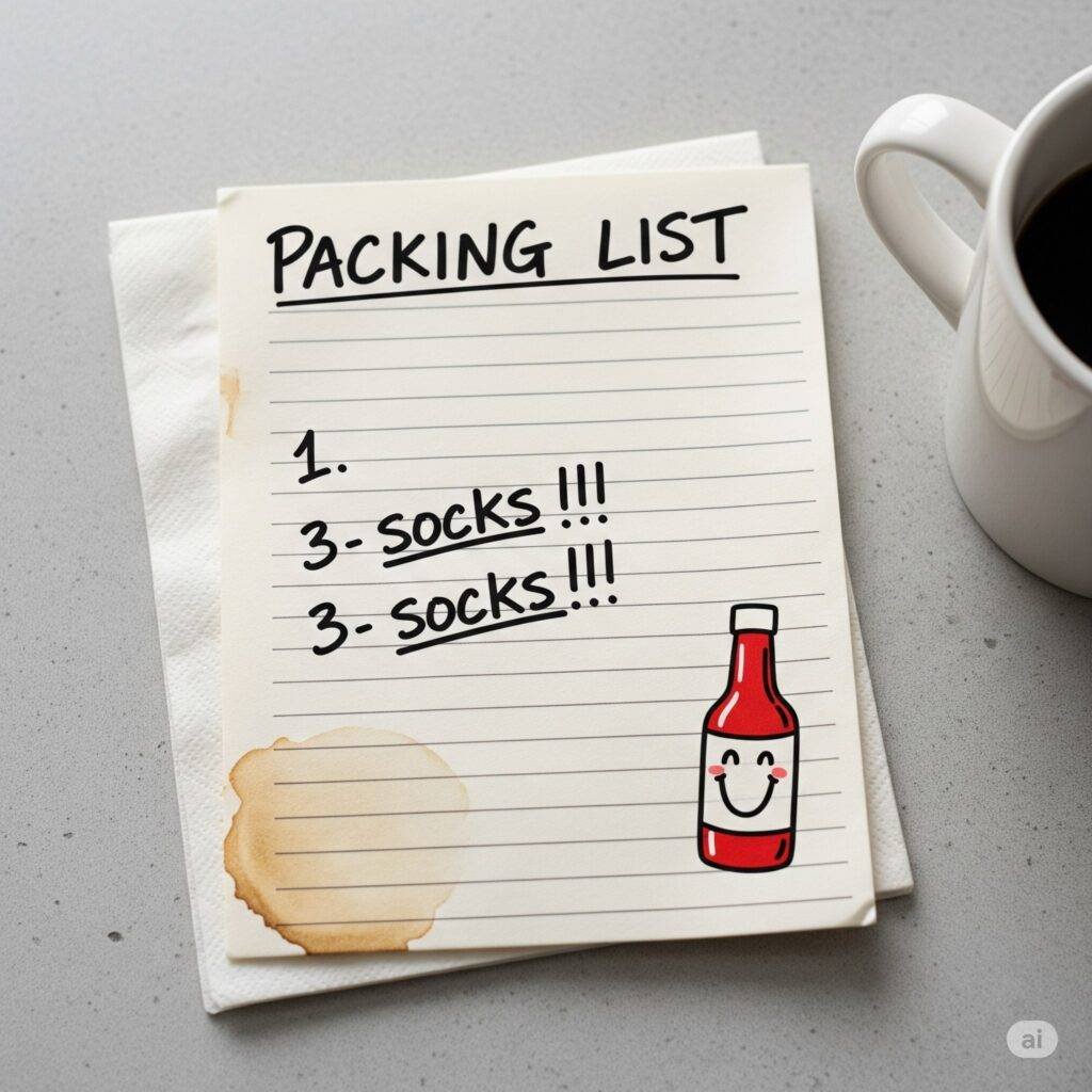 Scribbled Travel Packing List - Coffee-Stained Napkin
