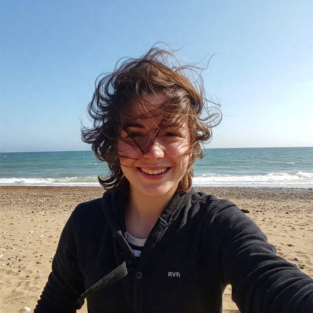 Beach windswept selfie
