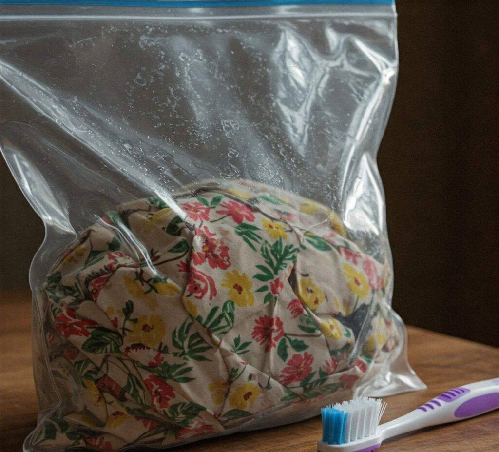 Vacuum bag regret: dress spilling out and a forgotten toothbrush