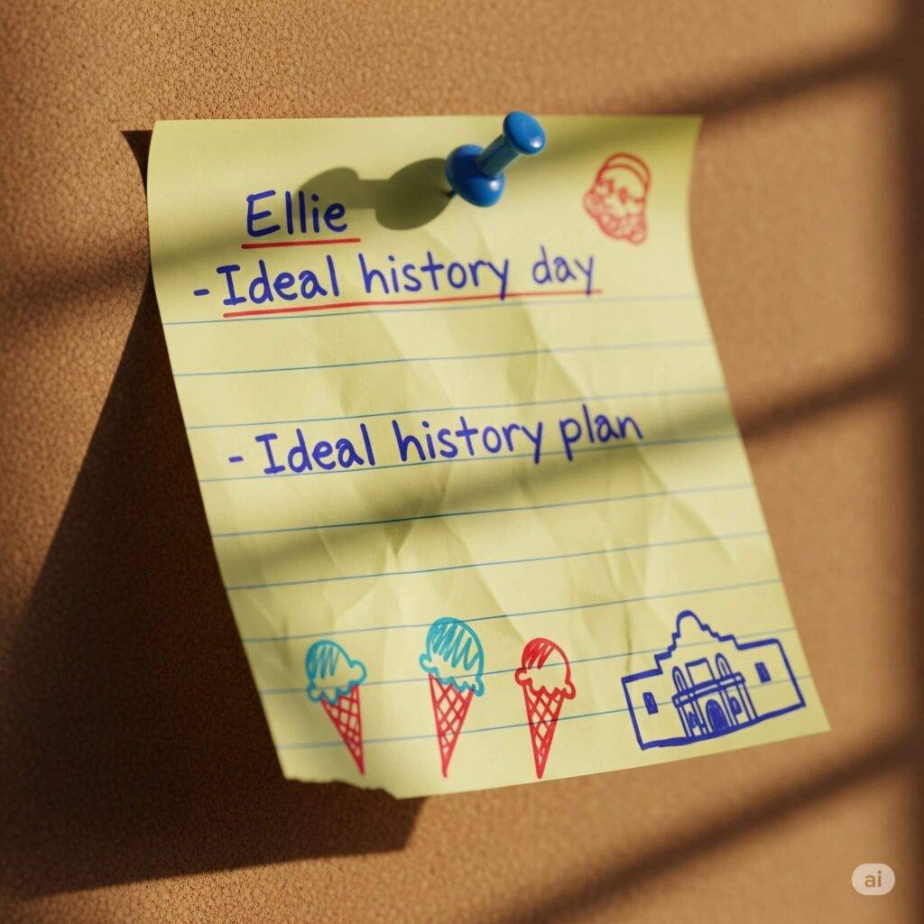 Ellie's Ideal History Day: Sticky Note Plan