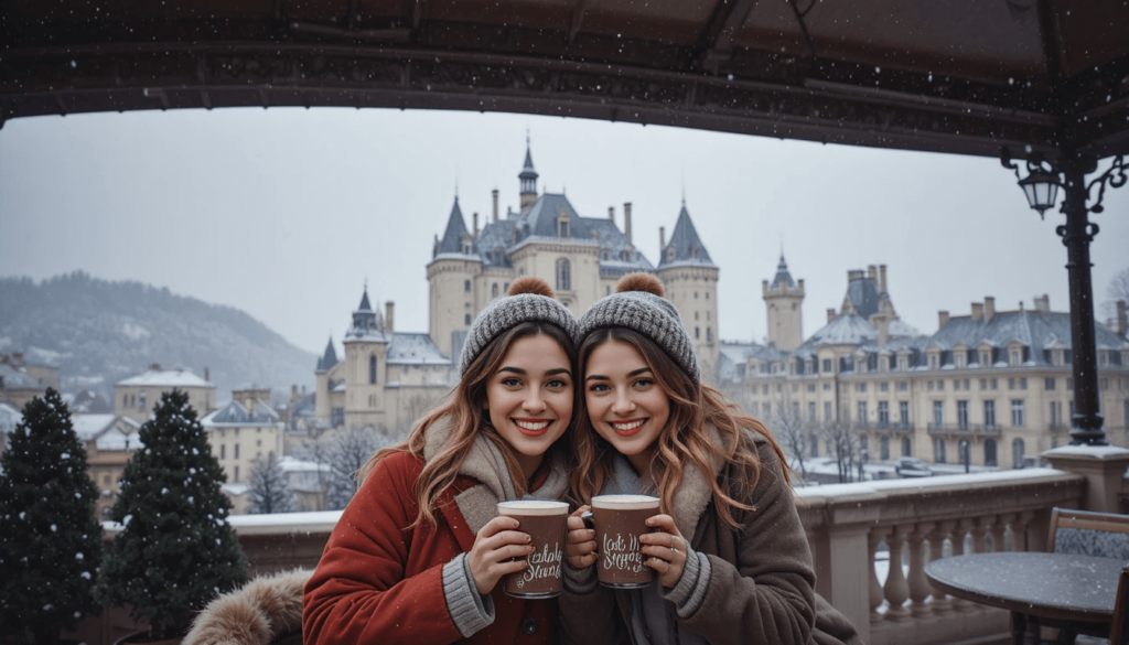 holding a tin mug that says “world’s okayest girlfriend”