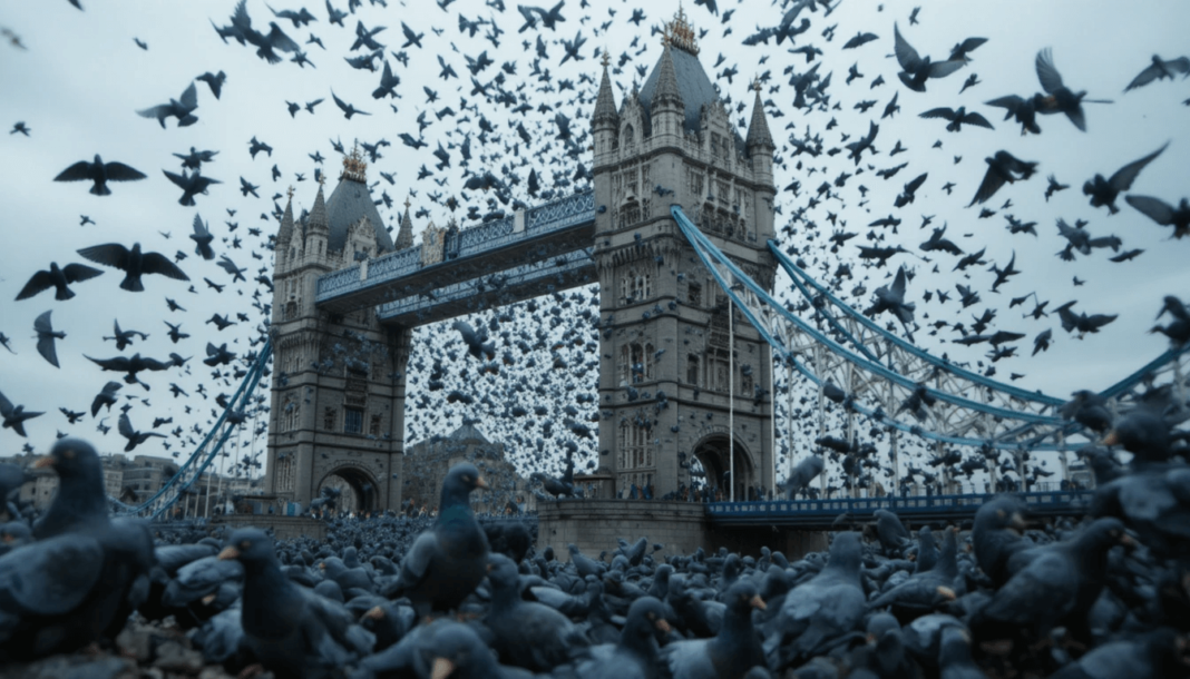 chaotic Tower Bridge pigeon-chip heist described above